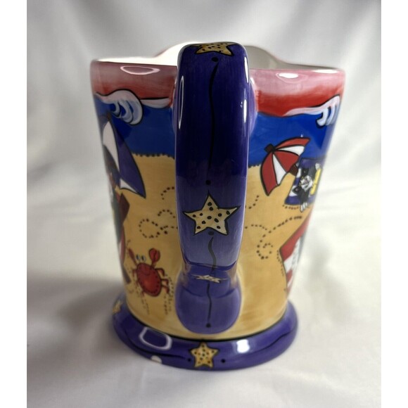 Catzilla Pitcher Candace Reiter Designs Beach Cats 2003 Large Pitcher Colorful - Picture 3 of 12